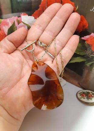 Кулон подвеска черепаховый люцит, цепочка тог,позолота винтаж,