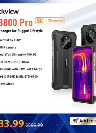 Blackview bl8800 pro 5g 8/128gb black тепловізор мобільний телефон с nfc сенсорний 8/128 гб 6,58" ips камера 55 фото