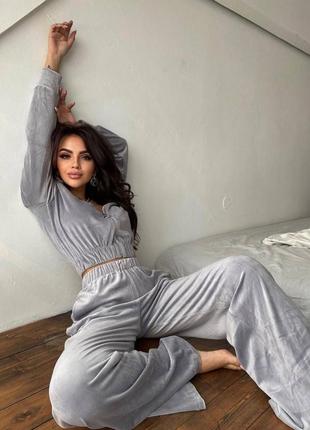 6️⃣9️⃣9️⃣грн💚велюровий костюм брюки укорочена кофта