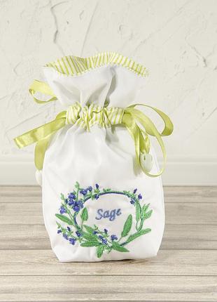 Мішечок для зберігання трав / подарунковий із зав'язками / шавлія вінок / пп “світлана – к”