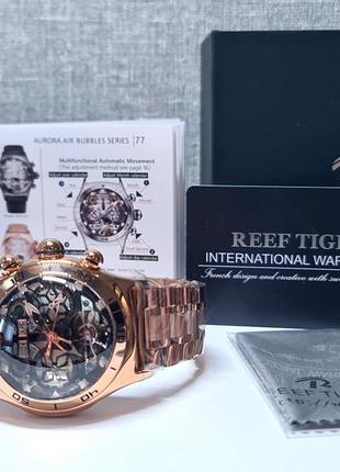 Чоловічий годинник reef tiger rga703 gold bubble automatic skeleton 45mm нові4 фото