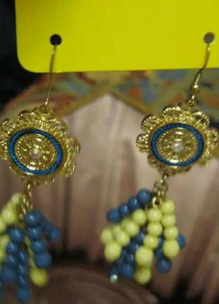 Серьги сережки желто голубые флаг символика украина нарядные