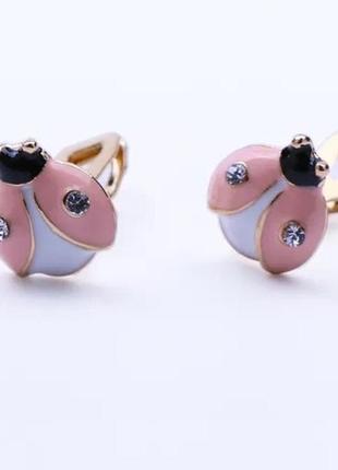 Детские клипсы серьги сережки (без прокола) металл пр-во корея божья коровка сонечко маленькие