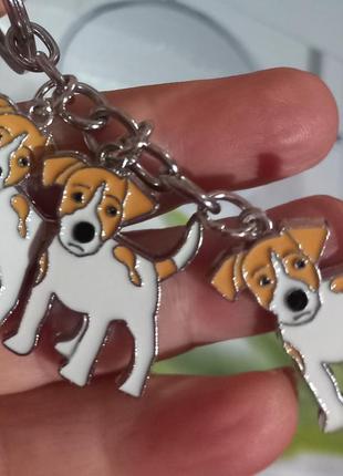 Брелок на ключи джек рассел терьер пес собака 3подвески металл эмаль качество