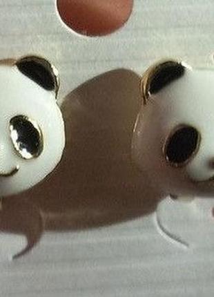 Дитячі кліпси сережки сережки (без проколювання) білі ведмедики панди мордочка метал!емаль!