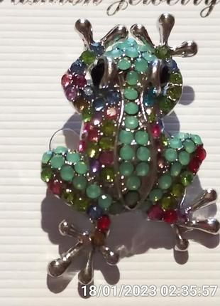 Брошка брошка металева жабка жаба ошатно камушка салатова