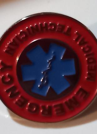 Медична кругла брошка значок пін emt emergency medical technician швидка допомога