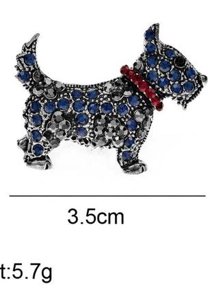 Брошка брошка метал скотчтер'єр пес собака шотландський тер'єр червоний нашийник2 фото