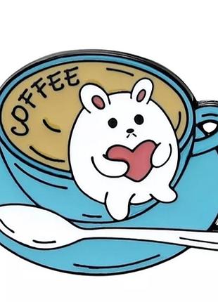 Брошь брошка пин значок металл кофе coffee чашка кружка белый хомяк или мышь