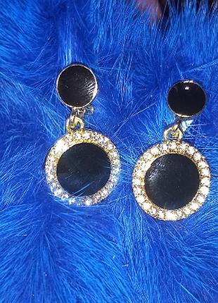 Кліпси сережки сережки (без проколювання) золотистий метал пр-во корея чорні круглі з підвіскою