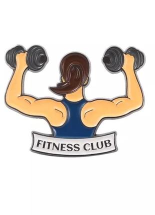 Брошка-брешка значок пін тренерівка спорт метал емаль качок дівчина з гантелями фітнес