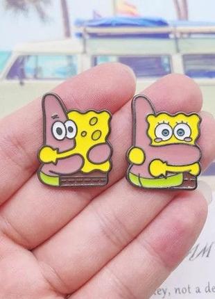 Губка боб спанч боб брошь брошка значок пин металл sponge bob и патрик типа пазл обнимашки