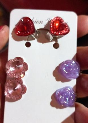 Кліпси дитячі (без проколювання) сережки сережки метал і пластик пр-во корея серце квітів