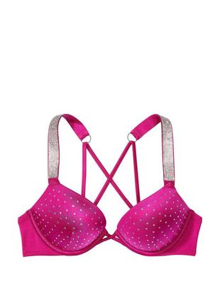 Жіночій купальник victoria's secret bikini top shine strap bombshell push-up thong berry blush 70b/xs3 фото