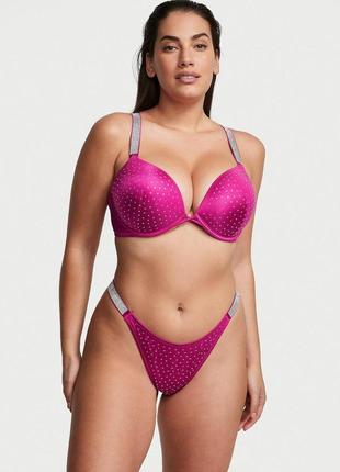 Женский купальник victoria's secret bikini top shine strap bombshell push-up thong berry blush 70b/xs