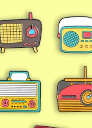 Значок брошь брошка пин набор=4шт металлическая ретро радио проигрыватель магнитофон