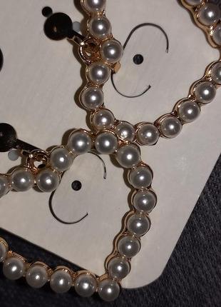 Клипсы серьги сережки (без прокола) золотистый металл пр-во корея сердечко под жемчуг контур