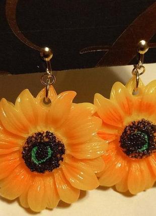 Великі кліпси сережки сережки (без проколювання) жовтий соняшник квіти пластик