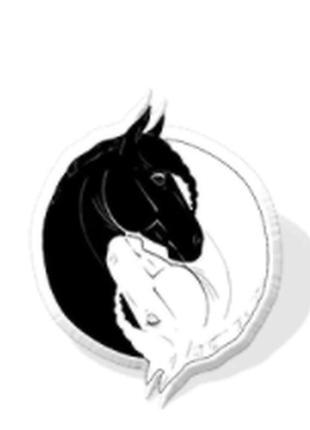 Брошь брошка значок пин пластик лошадь конь инь янь черный белый