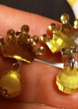 Детские клипсы серьги сережки (без прокола) металл пластик желтая корона