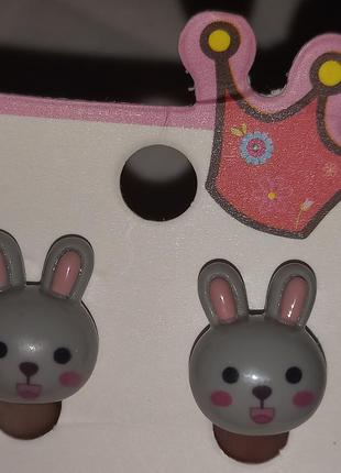 Клипсы серьги сережки (без прокола) металл и пластик мордочка кролик зайка детские заяц
