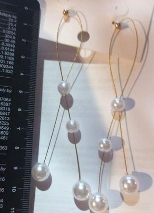Довгі сережки сережки гвоздики біжутерія золотистий метал і перли петелька