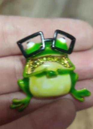 Брошь брошка металлическая жаба лягушка в очках3 фото
