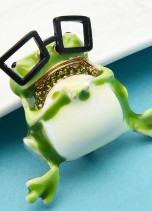 Брошь брошка металлическая жаба лягушка в очках5 фото