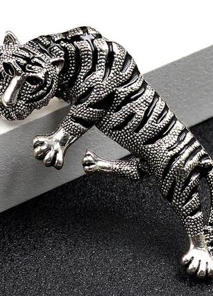 2 в 1 подвеска кулон брошь брошка красивая тигр металл типа темно серебристый цвет обьемный