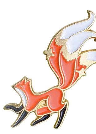 Брошь брошка значок пин лиса рыжая бежит пышный хвост