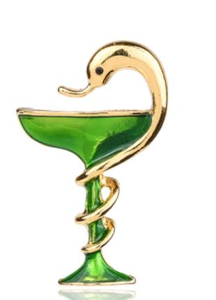 Брошка піктограма метал медицина зелена чаша з зміям медична фармацевту