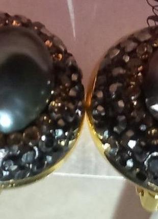 Сережки кліпси на вуха (без проколювання) метал гарно ефектно типу чорні перли