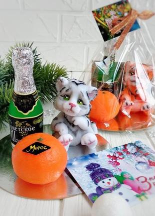 Новорічний набір мила символ року - тигр, шампанське і мандарин. корпоративні новорічні подарунки.1 фото