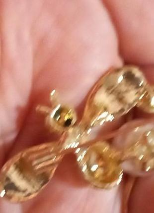 Брошка брошка 2 бджола оса жовта золотистий метал перлів 4.5 см4 фото