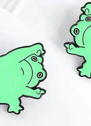 Брошка-брешка значок пін метал зелений жаба набір 2 шт. роблять заряджання
