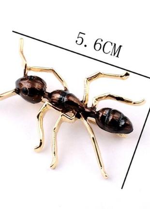 Брошь брошка значок металл золотистый насекомое муравей огромный мурашка цвет-темно шоколадный