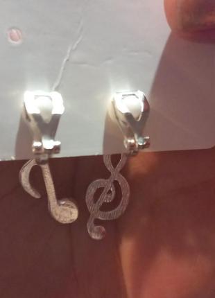 Кліпси сережки сережки (без проколювання) сріблястий метал пр-во корея нота музична та скрипковий ключ2 фото
