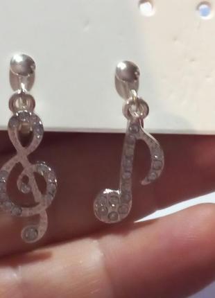 Кліпси сережки сережки (без проколювання) сріблястий метал пр-во корея нота музична та скрипковий ключ3 фото
