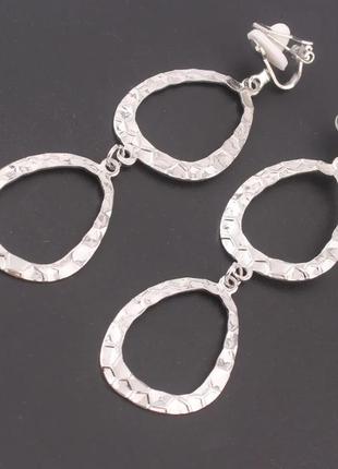 Длинные клипсы серьги сережки (без прокола) серебристые двойные кольца