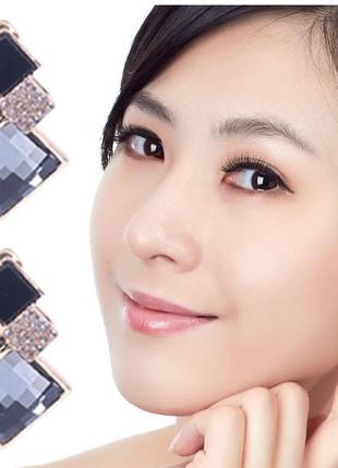 Кліпси сережки сережки (без проколювання) пр-во корея золотистий сірий камінь ромби круті