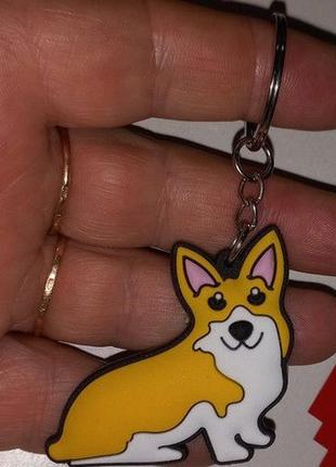 Брелок на ключи металл порода собака вельш корги резина резиновый рыжий