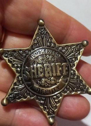 Крупный брошь брошка знак значок звезда шериф sheriff полиция металл под старину типа под бронзу