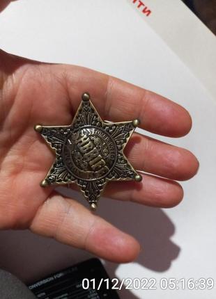 Крупный брошь брошка знак значок звезда шериф sheriff полиция металл под старину типа под бронзу3 фото