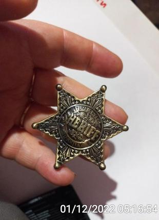 Крупный брошь брошка знак значок звезда шериф sheriff полиция металл под старину типа под бронзу4 фото