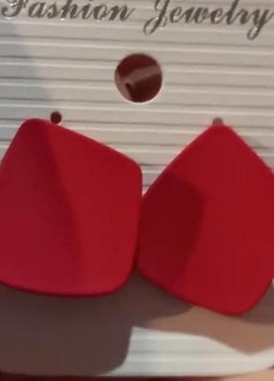 Серьги клипсы (без прокола) металл корея красный цвет эмаль геометрическая форма