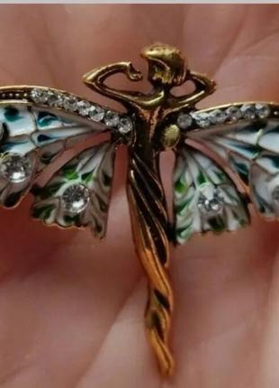 Брошь брошка девушка бабочка металл золотистый красивая эльф