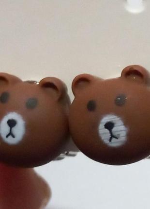 Детские клипсы серьги сережки (без прокола) для принцессы мишка мордочка коричневый
