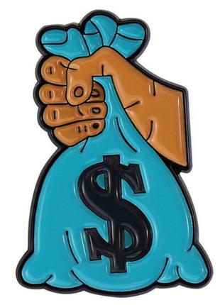 Брошь брошка значок пин металл деньги баксы бабки зелень капуста мешок денег доллары