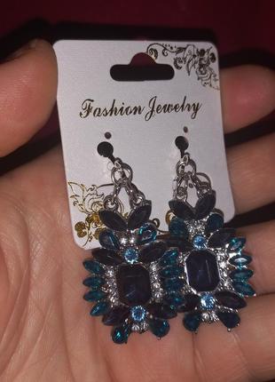Клипсы серьги сережки (без прокола) металл пр-во корея винжный стиль камни бирюза