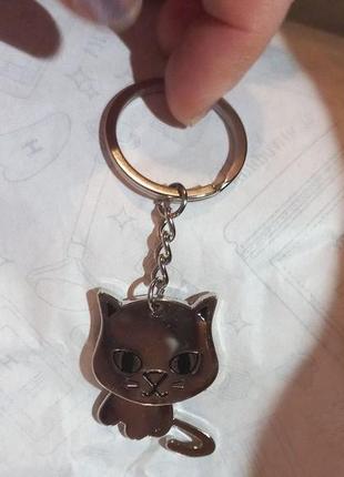 Брелок на ключи металл котик кошка серебристый металл милый туловище как бы подвижно2 фото